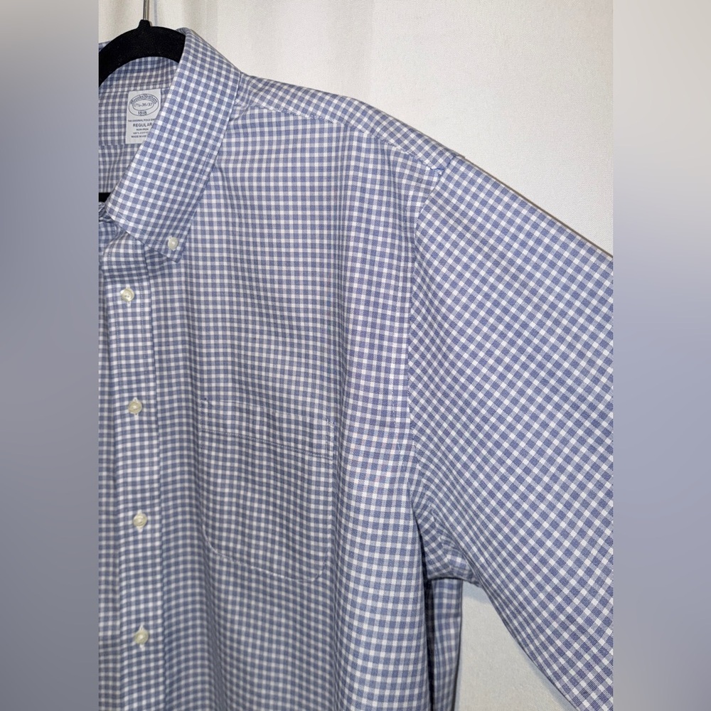 Brooks Brothers 1818 NON-IRON Long Sleeve Shirt Blue White Plaid Mens 17.5 36/37 - Picture 6 of 11